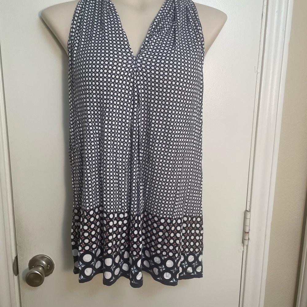 Sleeveless V-Neck Navy & White Polka Dot Women's Top